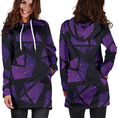 Purple Crystal Cosmic Galaxy Space Print Hoodie Dress GearFrost