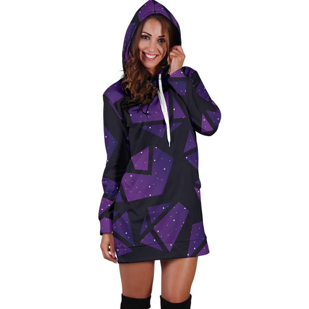 Purple Crystal Cosmic Galaxy Space Print Hoodie Dress GearFrost
