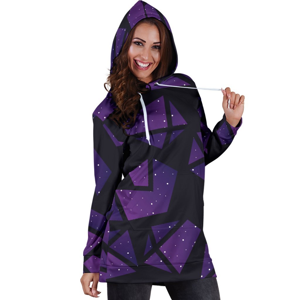Purple Crystal Cosmic Galaxy Space Print Hoodie Dress GearFrost