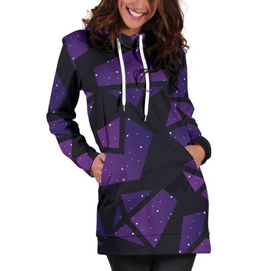 Purple Crystal Cosmic Galaxy Space Print Hoodie Dress GearFrost
