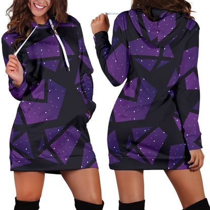 Purple Crystal Cosmic Galaxy Space Print Hoodie Dress GearFrost