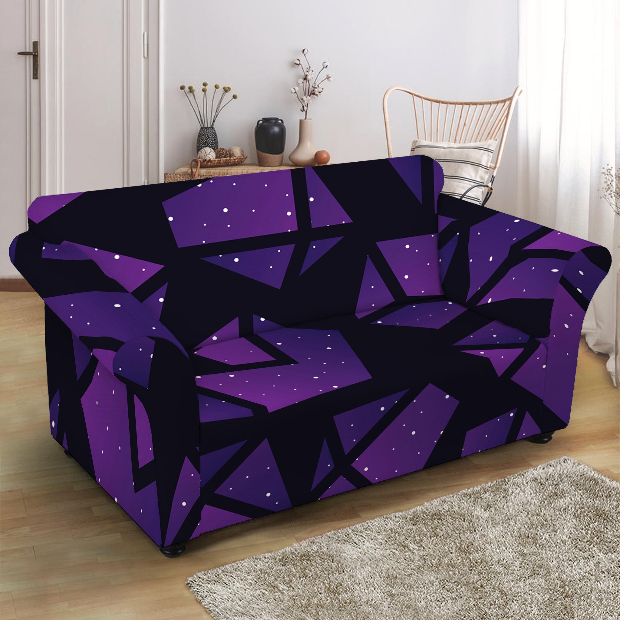 Purple Crystal Cosmic Galaxy Space Print Loveseat Slipcover