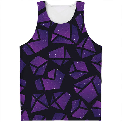 Purple Crystal Cosmic Galaxy Space Print Men's Tank Top