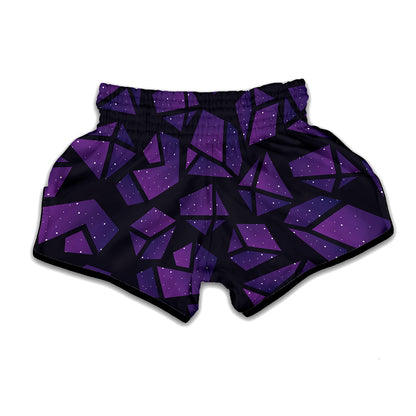 Purple Crystal Cosmic Galaxy Space Print Muay Thai Boxing Shorts