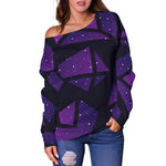 Purple Crystal Cosmic Galaxy Space Print Off Shoulder Sweatshirt GearFrost