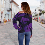 Purple Crystal Cosmic Galaxy Space Print Off Shoulder Sweatshirt GearFrost