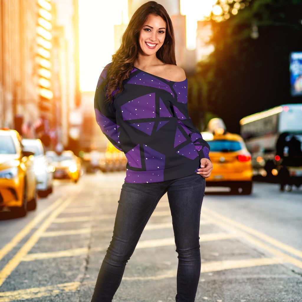 Purple Crystal Cosmic Galaxy Space Print Off Shoulder Sweatshirt GearFrost