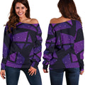 Purple Crystal Cosmic Galaxy Space Print Off The Shoulder Sweatshirt