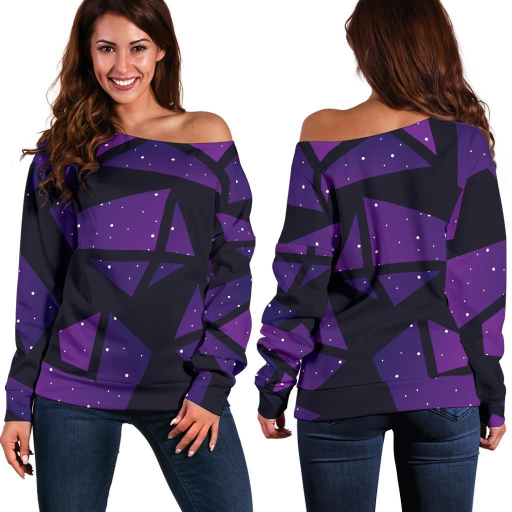 Purple Crystal Cosmic Galaxy Space Print Off Shoulder Sweatshirt GearFrost