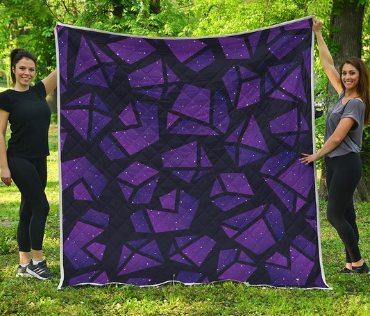 Purple Crystal Cosmic Galaxy Space Print Quilt