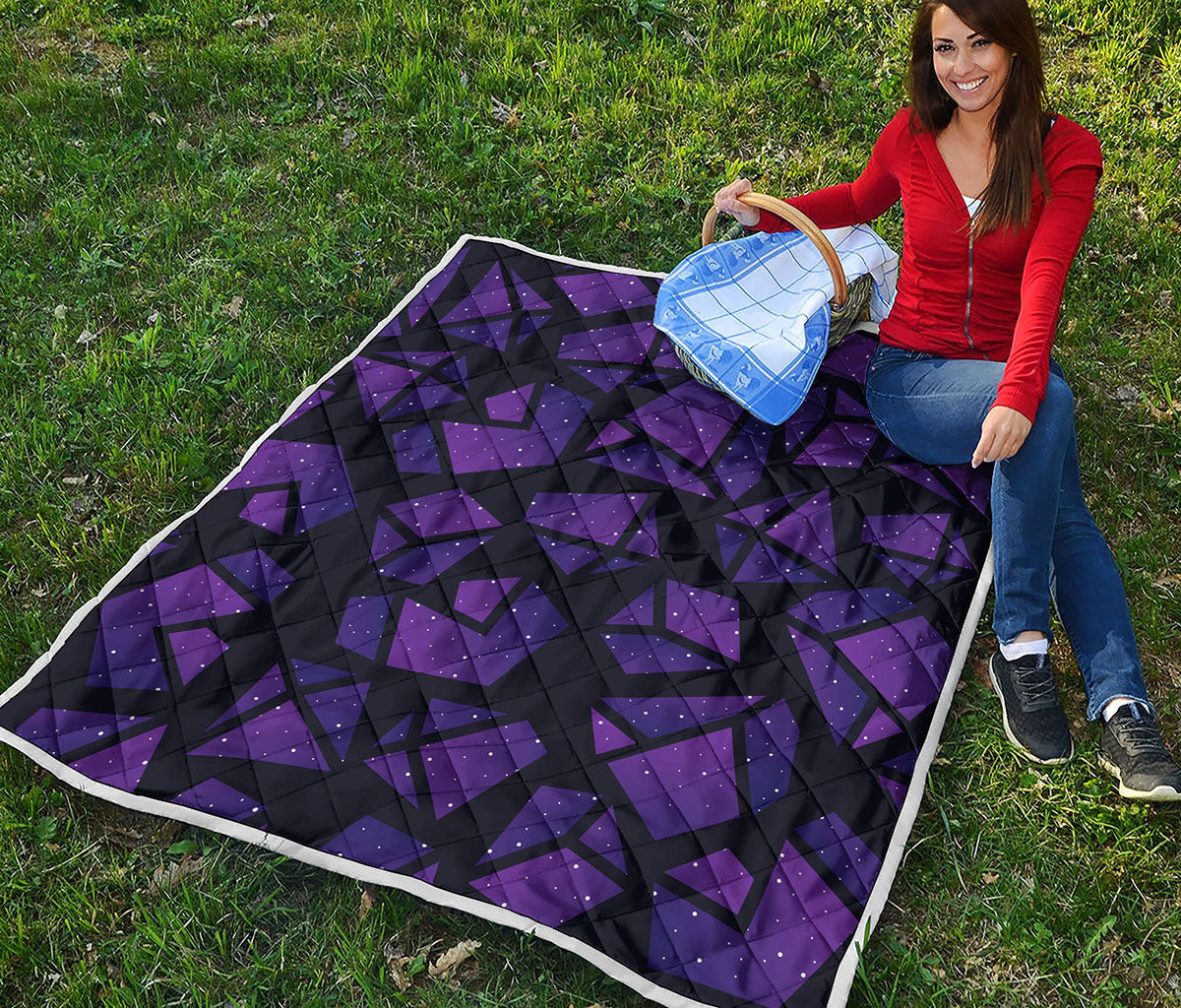 Purple Crystal Cosmic Galaxy Space Print Quilt