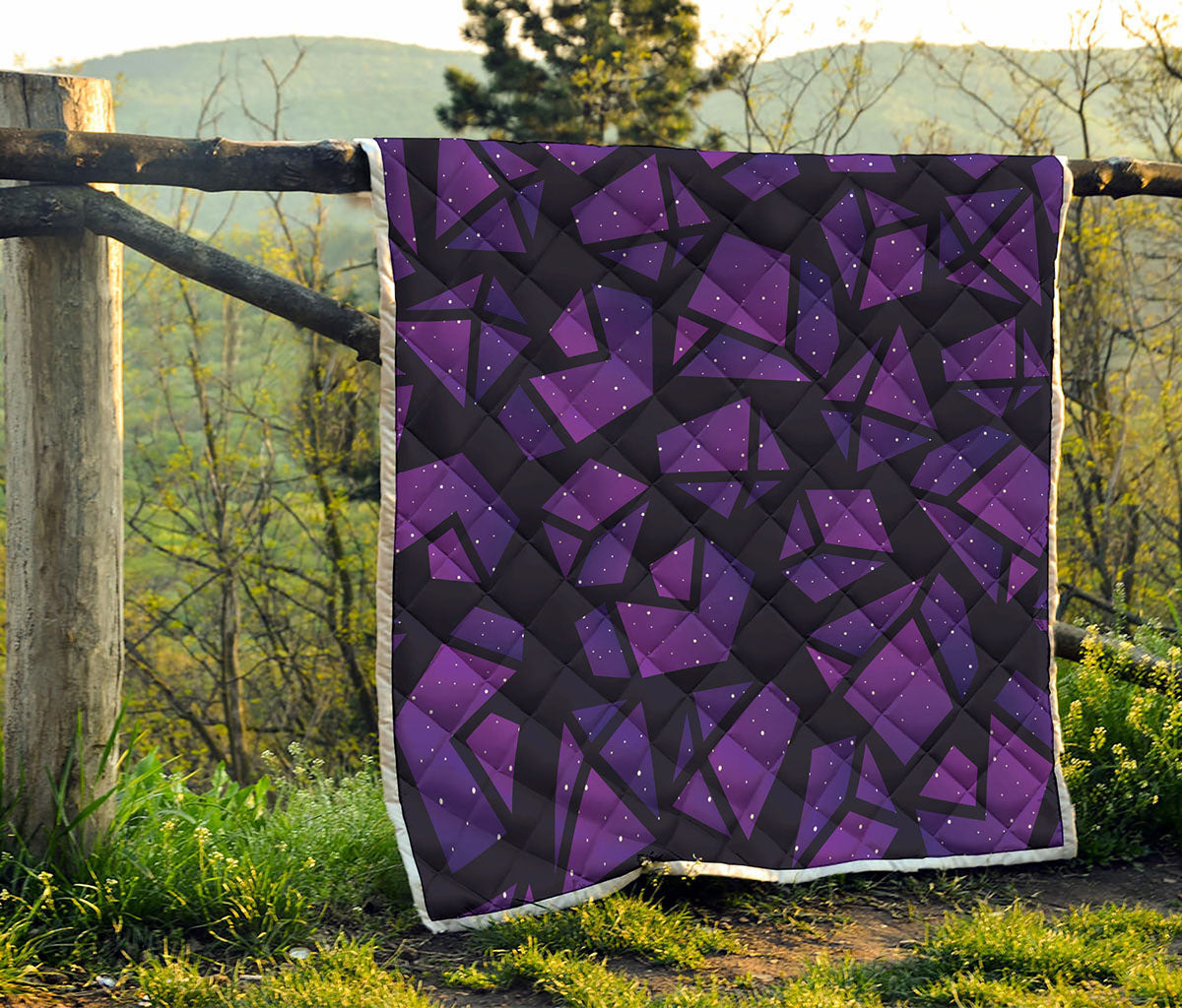 Purple Crystal Cosmic Galaxy Space Print Quilt