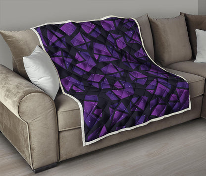 Purple Crystal Cosmic Galaxy Space Print Quilt