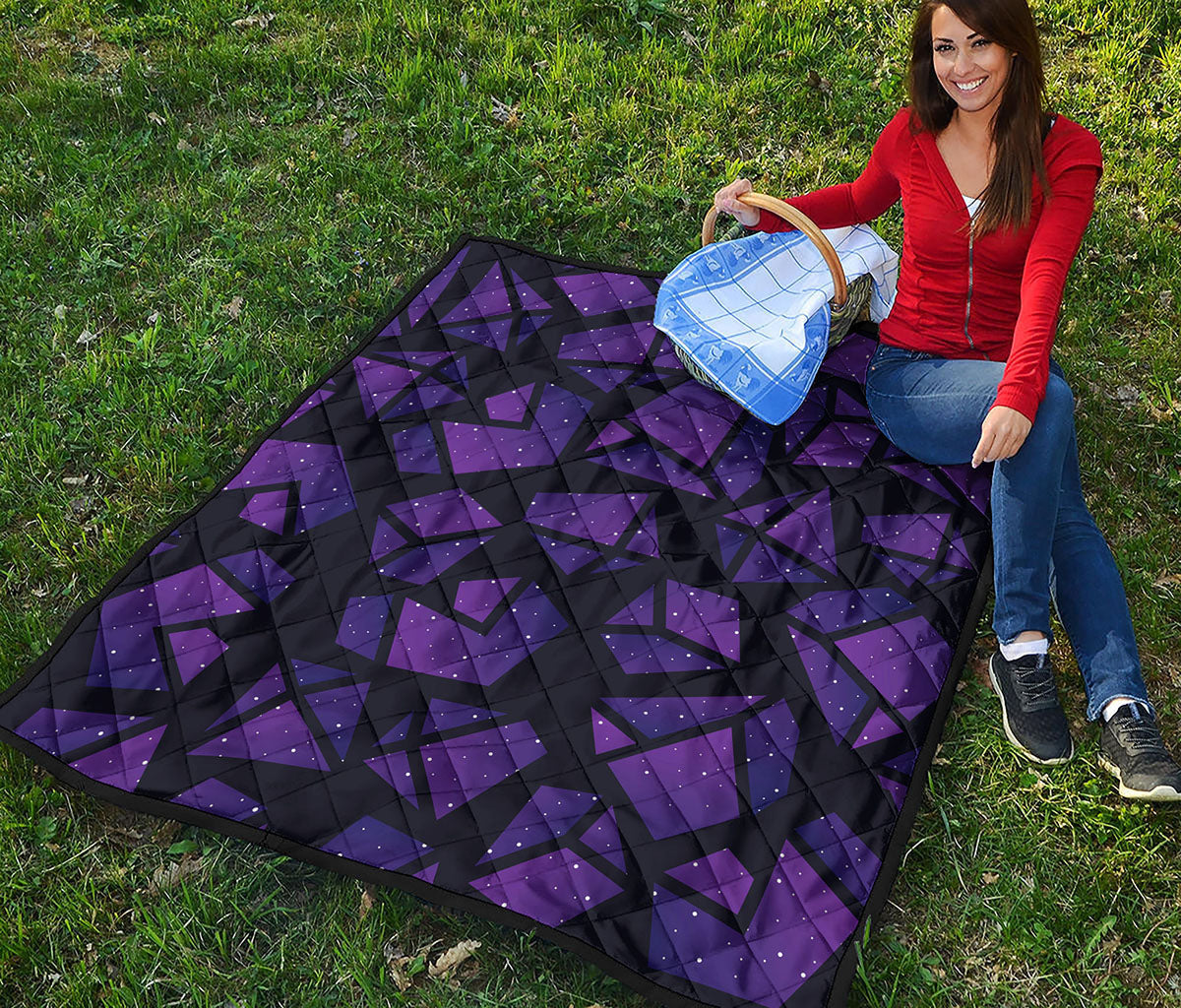 Purple Crystal Cosmic Galaxy Space Print Quilt