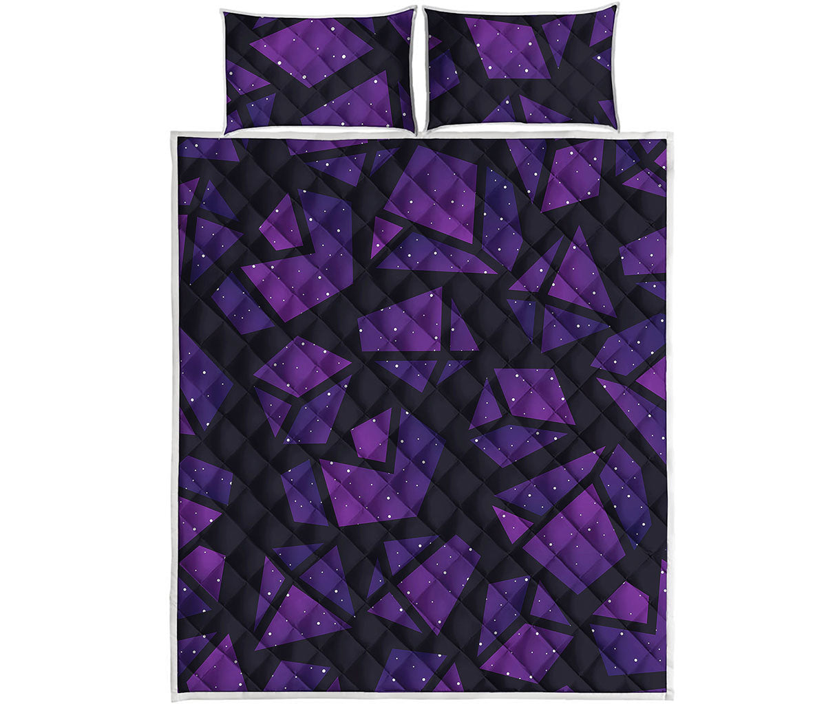 Purple Crystal Cosmic Galaxy Space Print Quilt Bed Set