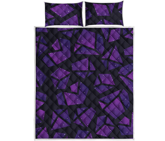 Purple Crystal Cosmic Galaxy Space Print Quilt Bed Set