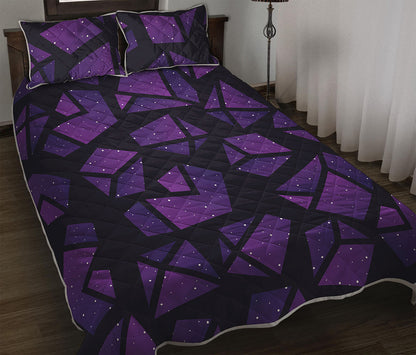 Purple Crystal Cosmic Galaxy Space Print Quilt Bed Set