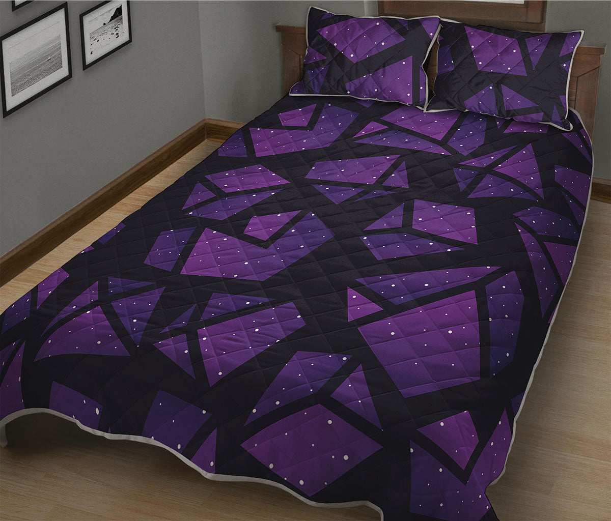 Purple Crystal Cosmic Galaxy Space Print Quilt Bed Set