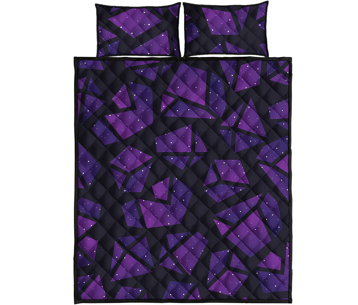Purple Crystal Cosmic Galaxy Space Print Quilt Bed Set