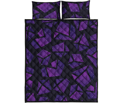 Purple Crystal Cosmic Galaxy Space Print Quilt Bed Set