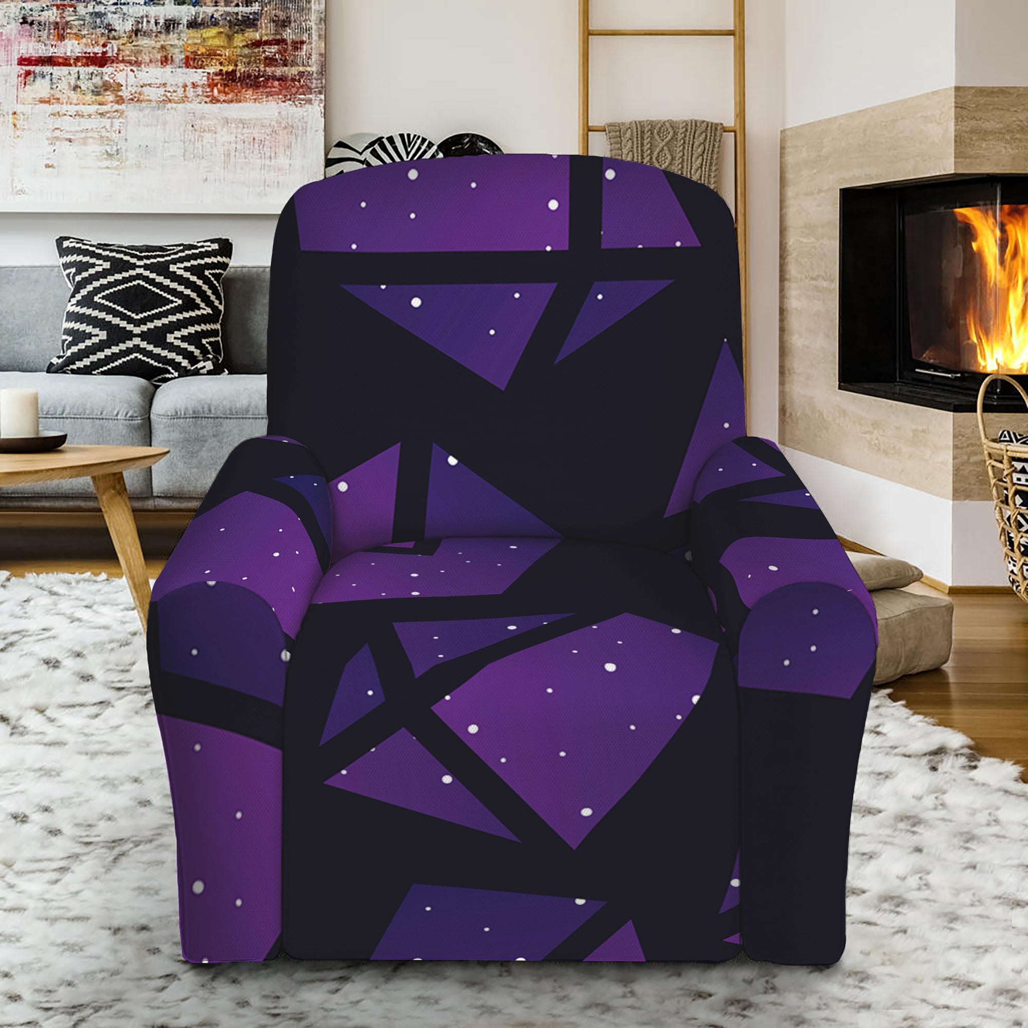 Purple Crystal Cosmic Galaxy Space Print Recliner Slipcover