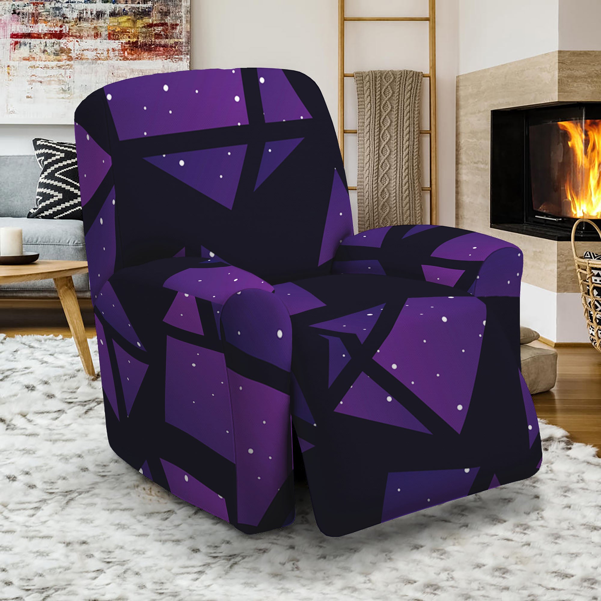 Purple Crystal Cosmic Galaxy Space Print Recliner Slipcover