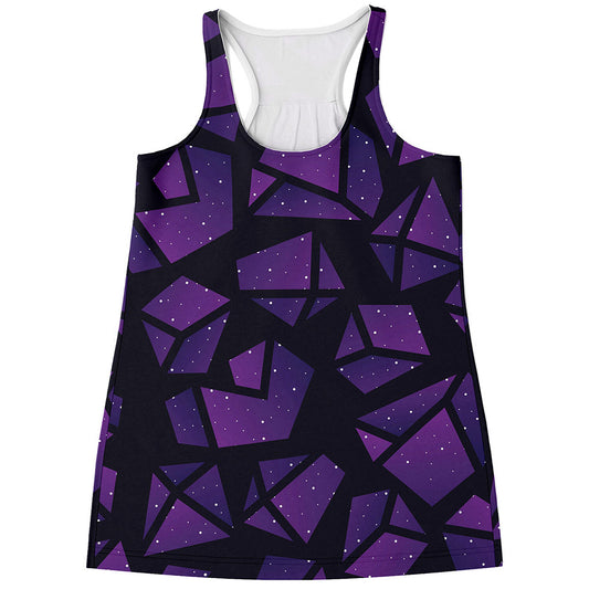 Purple Crystal Cosmic Galaxy Space Print Women's Racerback Tank Top