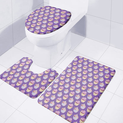 Purple Cupcake Pattern Print 3 Piece Bath Mat Set