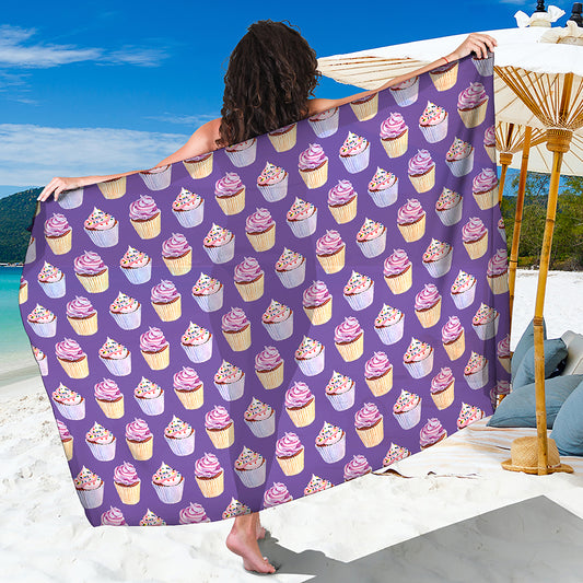 Purple Cupcake Pattern Print Beach Sarong Wrap