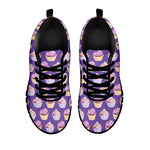 Purple Cupcake Pattern Print Black Sneakers