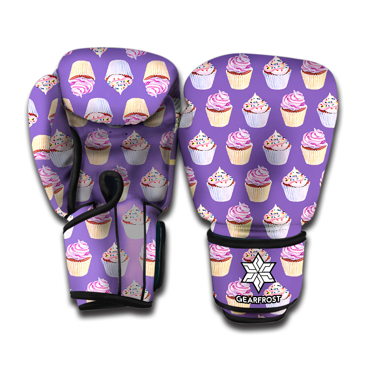 Purple Cupcake Pattern Print Boxing Gloves