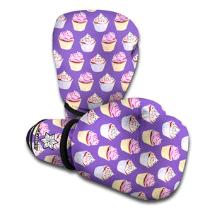 Purple Cupcake Pattern Print Boxing Gloves