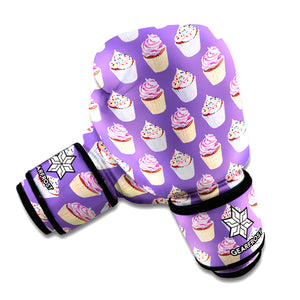 Purple Cupcake Pattern Print Boxing Gloves