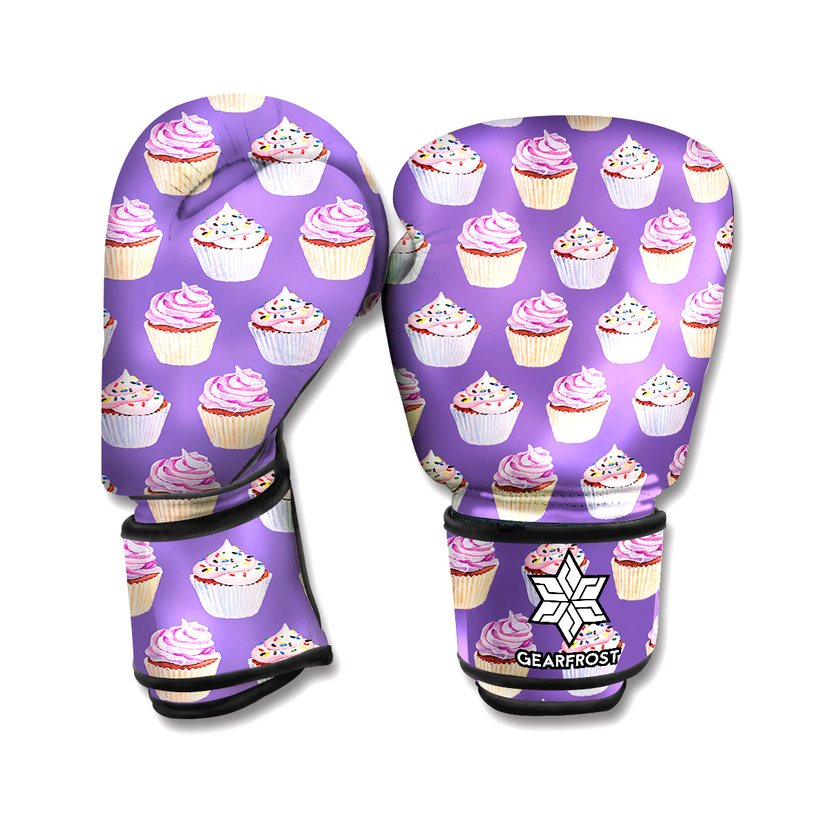Purple Cupcake Pattern Print Boxing Gloves