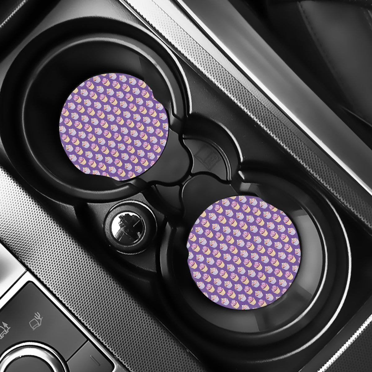 Purple Cupcake Pattern Print Car Coasters