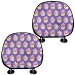 Purple Cupcake Pattern Print Car Headrest Covers