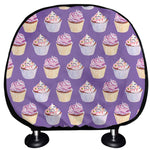 Purple Cupcake Pattern Print Car Headrest Covers
