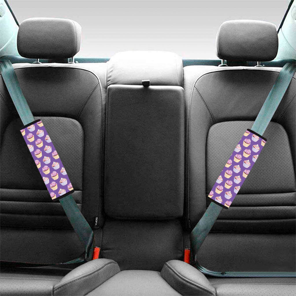 Purple Cupcake Pattern Print Car Seat Belt Covers