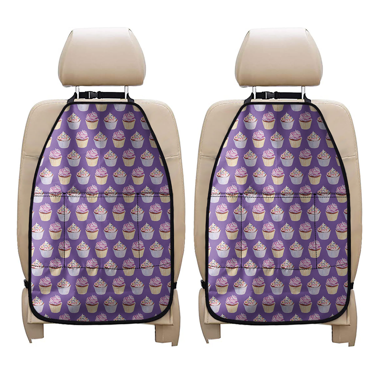 Purple Cupcake Pattern Print Car Seat Organizers