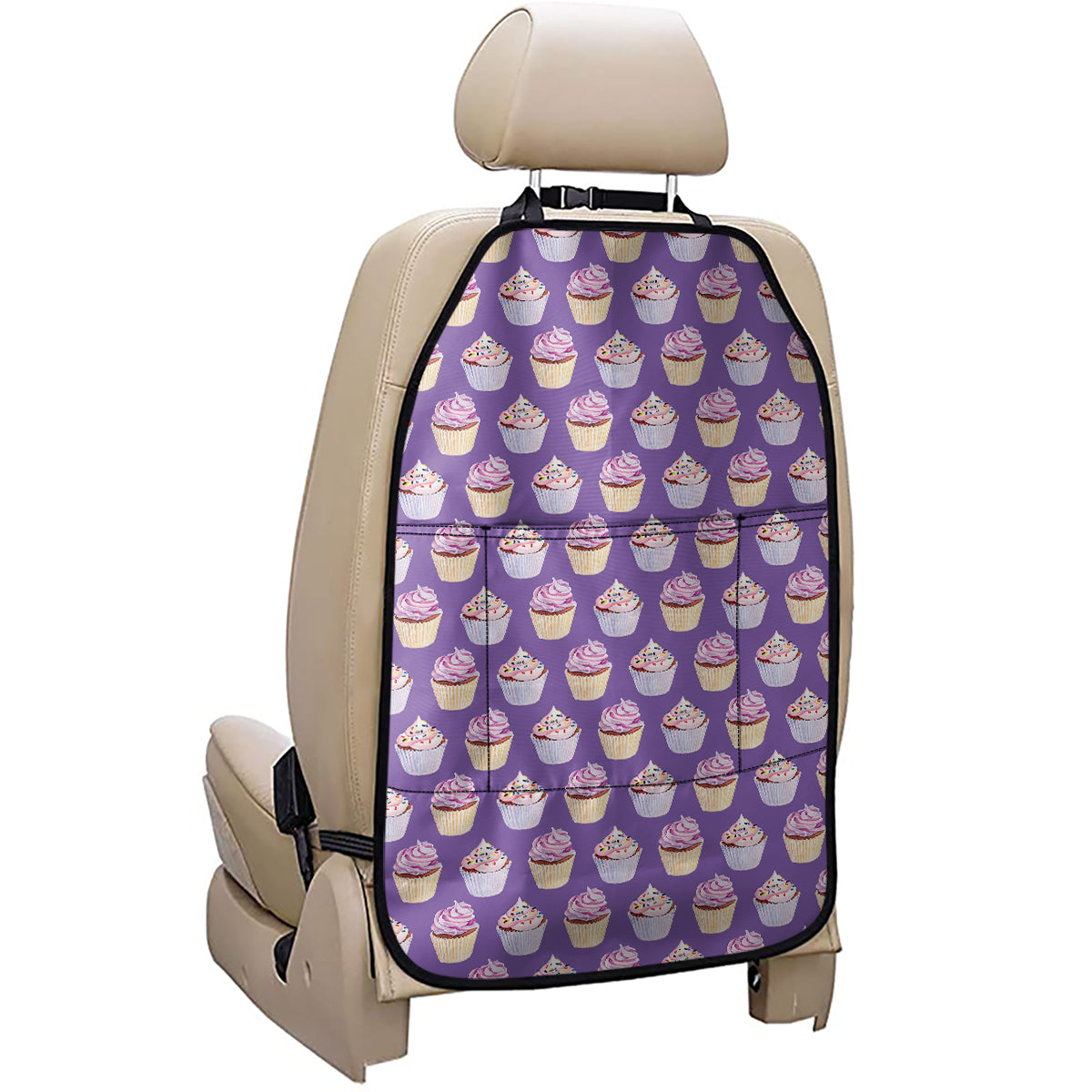 Purple Cupcake Pattern Print Car Seat Organizers