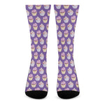 Purple Cupcake Pattern Print Crew Socks