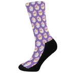 Purple Cupcake Pattern Print Crew Socks