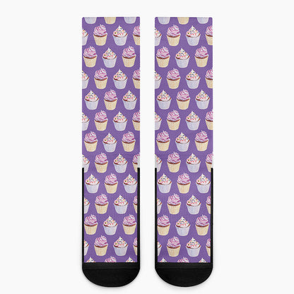 Purple Cupcake Pattern Print Crew Socks