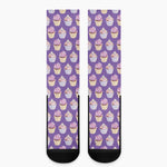 Purple Cupcake Pattern Print Crew Socks