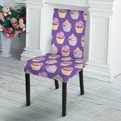 Purple Cupcake Pattern Print Dining Chair Slipcover