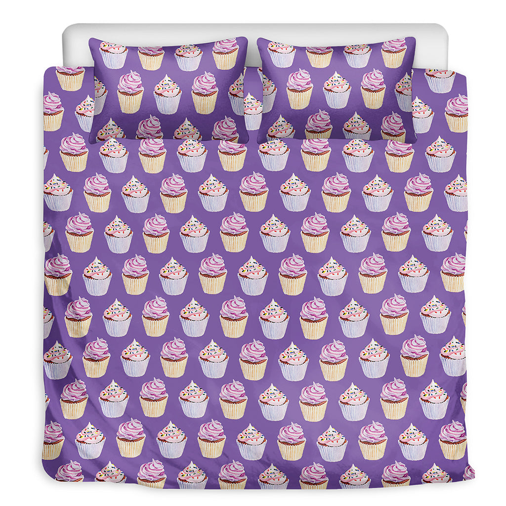 Purple Cupcake Pattern Print Duvet Cover Bedding Set