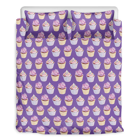 Purple Cupcake Pattern Print Duvet Cover Bedding Set