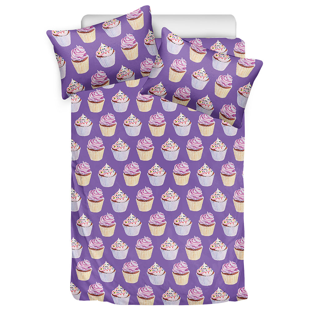 Purple Cupcake Pattern Print Duvet Cover Bedding Set