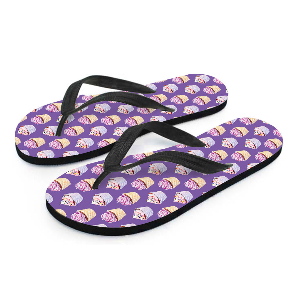 Purple Cupcake Pattern Print Flip Flops