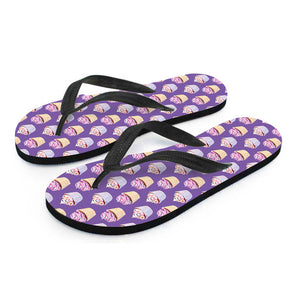 Purple Cupcake Pattern Print Flip Flops